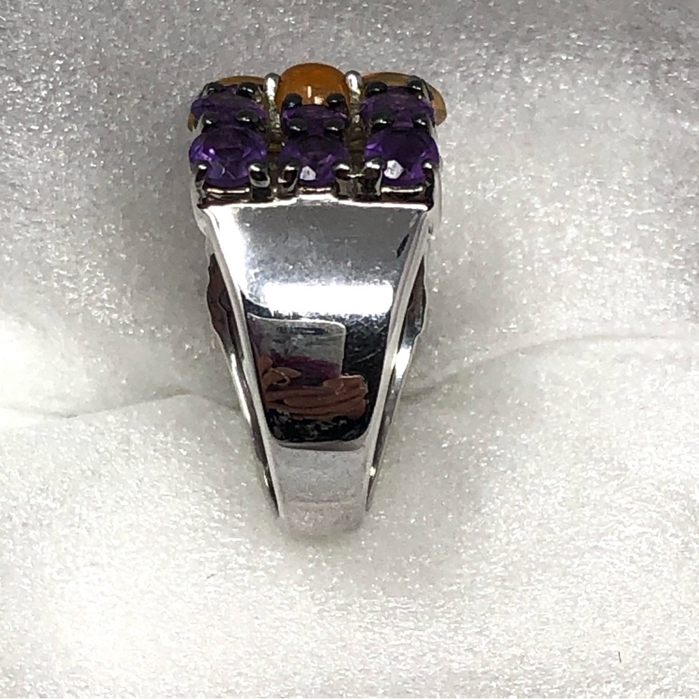 Ethiopian Opal & Rhodolite Ring Rhodium Over Sterling Silver Band Size 5.75 - Picture 10 of 16